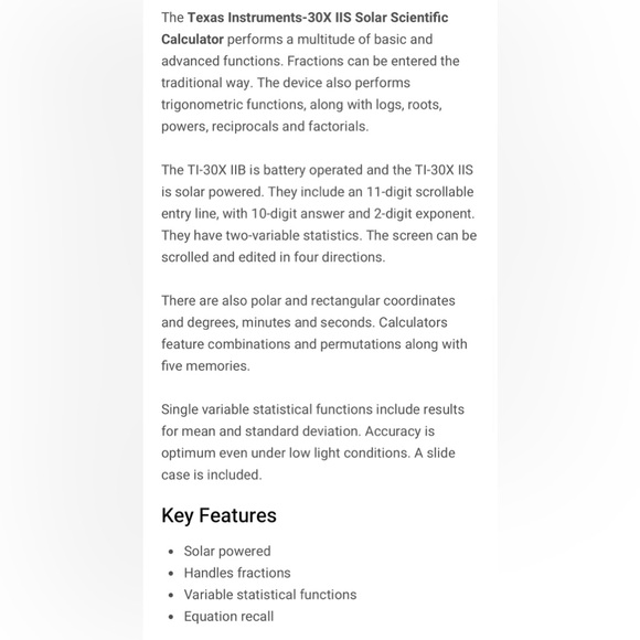 NWT Texas Instruments Calculator TI-30XllS Solar Scientific Calculator - Picture 6 of 6